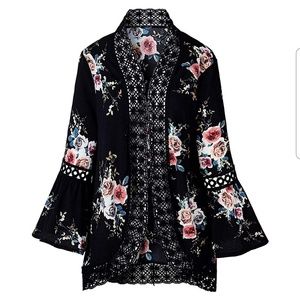 Floral Print Bell Sleeve Kimono